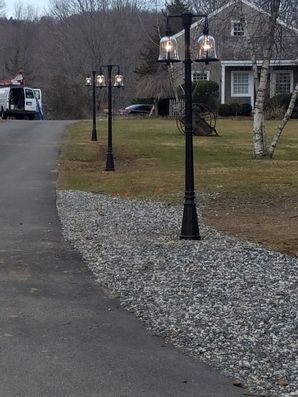 2 Tier Triple Lamp Post installation on a Smart System Home Automation Versatile Lighing Control in Newtown CT (4)