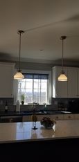 Led Recess lighting. X2 pendants over island. LED undercabinet lights, USB outlets, Dimmers, and modern White Decorah Devices in Southbury, CT (1)