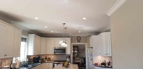 Led Recess lighting. X2 pendants over island. LED undercabinet lights, USB outlets, Dimmers, and modern White Decorah Devices in Southbury, CT (2)