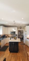 Led Recess lighting. X2 pendants over island. LED undercabinet lights, USB outlets, Dimmers, and modern White Decorah Devices in Southbury, CT (3)
